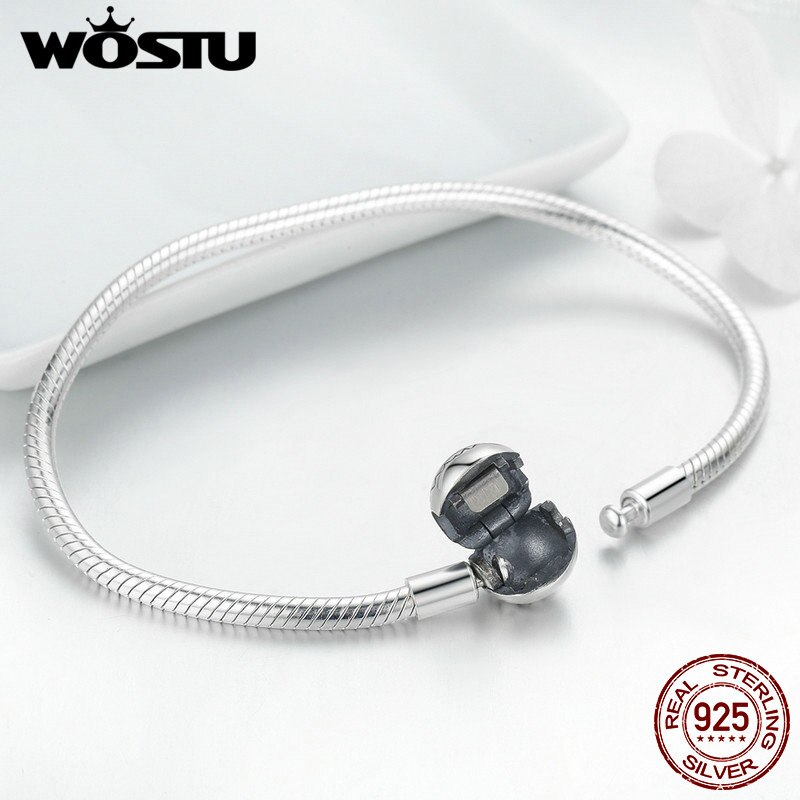 Wostu 100% 925 prata esterlina rosa aaa zircão cúbico charme strand pulseiras para as mulheres ajuste diy contas de prata esterlina jóias presente