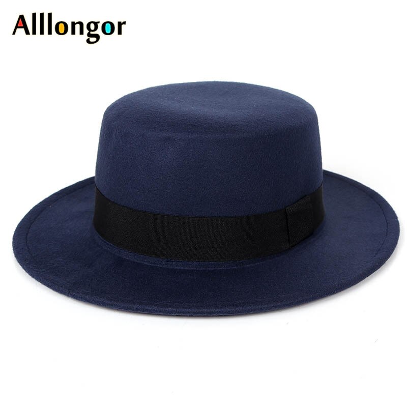 Outono 2020 inverno feminino chapeu lã fedora chapéu masculino borda larga jazz chapéu cinto bonés bowler chapéus de feltro cloche preto vermelho: color 5-Navy