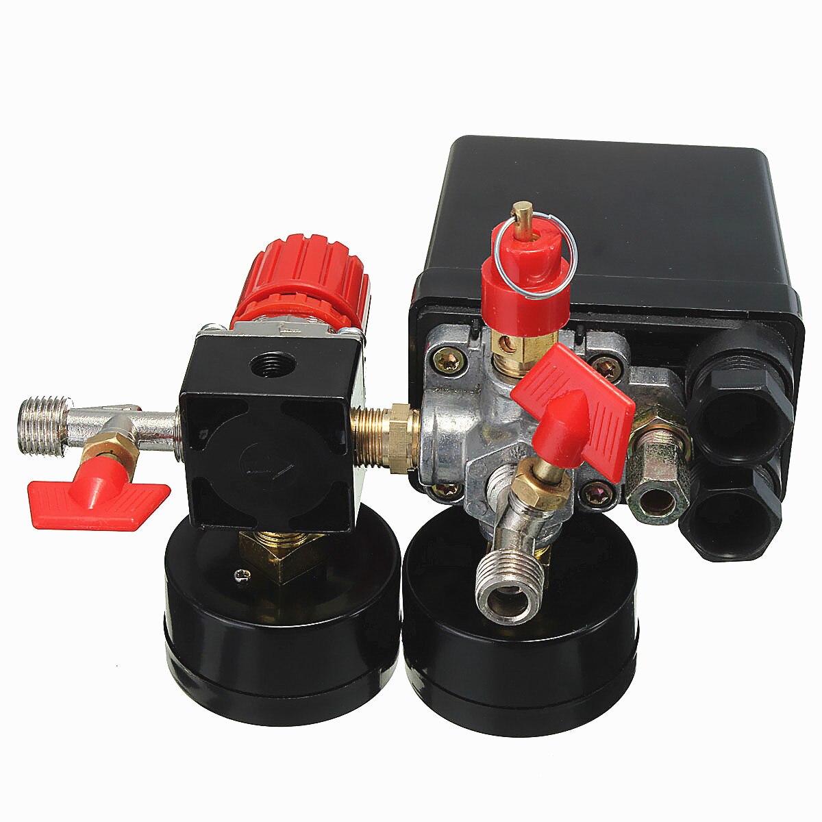 240V AC Regulator Heavy Duty Air Compressor Pump Pressure Control Switch 4 Port Air Pump Control Valve180PSI with Gauge