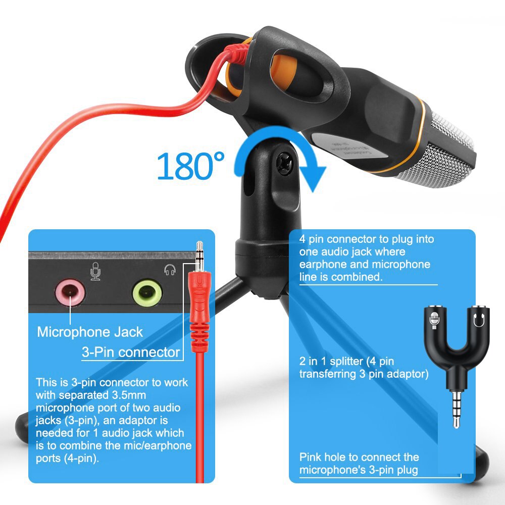 FELYBY Condenser Microphone for Computer Wired Microphone Studio Recording for Phone for podcast lovers