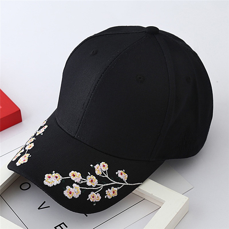 Floral Baseball Caps Flowers Caps Snapback Women Leisure hat: Black