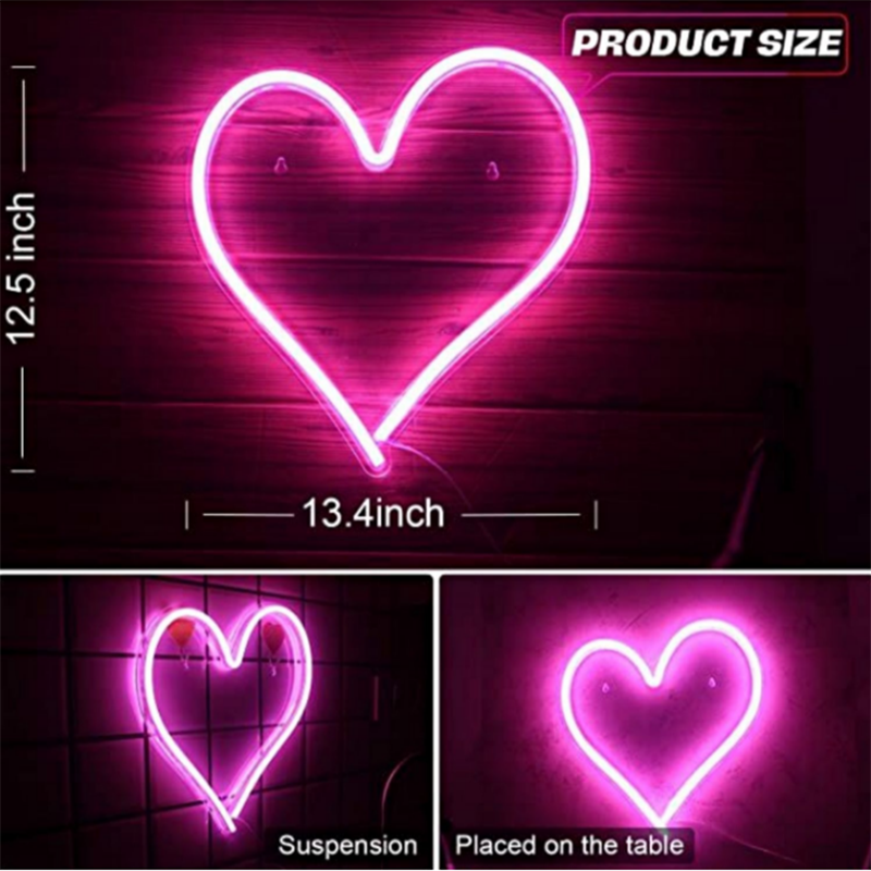 Led Neon Light Teken Hartvorm Neon Sign Muur Opknoping Art Voor Bar Slaapkamer Woonkamer Party Home Decor Night licht Usb Powered
