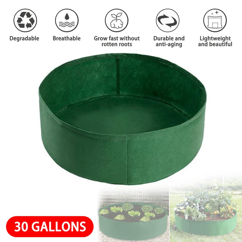 Stof hævet havepose 30 gallons rund haveplantebeholder voksepose åndbar filt plantepotte til planter planteskolepotte: Grøn -30 liter