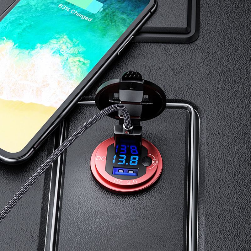 12V 24V 18W Aluminium Waterdichte Dual QC3.0 Usb Fast Charger Stopcontact Met Led Voltmeter Op Off schakelaar Voor Auto Marine Truck