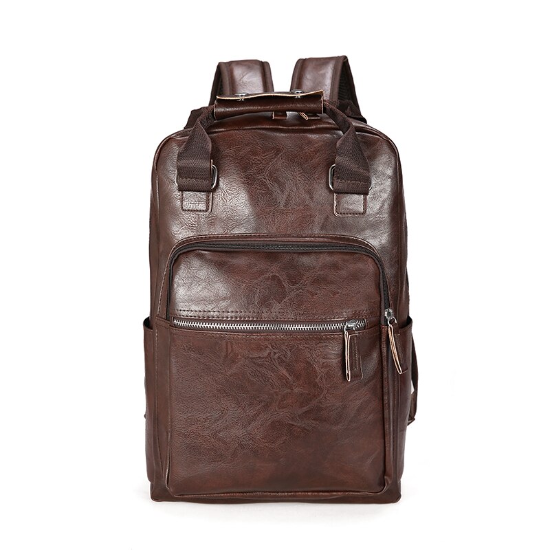 Men Backpack PU Leather Large Capacity Laptop Backpacks Male Casual Schoolbag Vintage Travel Business Teenagers Boys Men Bag: Dark Brown