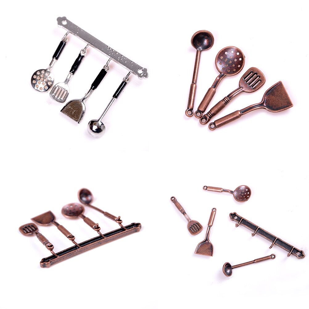 5 Stk/set 1:12 Poppenhuis Miniatuur Metalen Keukengerei Brons Poppenhuis Model Cook Set Klassieke Keuken Levert Onderdelen Speelgoed Hobby