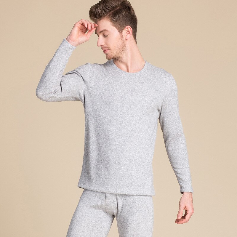 Silk Brushed Round Neck Thermal Underwear Cover Men 100% Silk and Plush Thickened Bottomed Autumn Clothes and Autumn Pants 8100: Grey / XXXL
