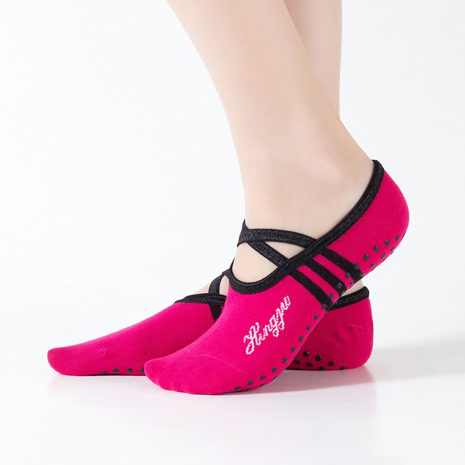 Gobygo 1 par sports yoga sokker tøfler til kvinder anti slip dame dæmpning bandage pilates sok ballet hæl dansebeskytter: Rød