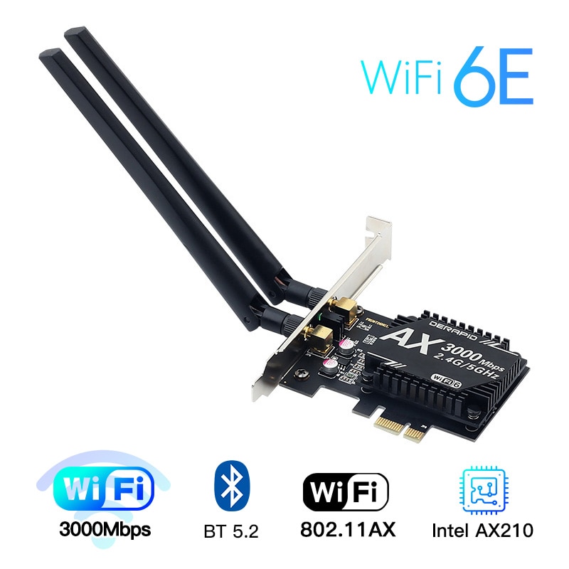 Wireless Dual band 3000Mbps WiFi 6E Intel AX210 Bluetooth 5.2 PCIe Desktop Wireless Adapter 802.11ax/ac 2.4G 5G AX210NGW Newtork