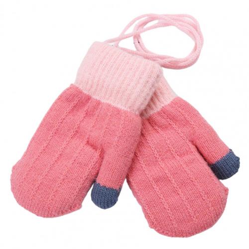 Kids Winter Double Layer Dikke Warm Volledige Vinger Stiksels Gebreide Handschoenen Wanten: Watermelon Red