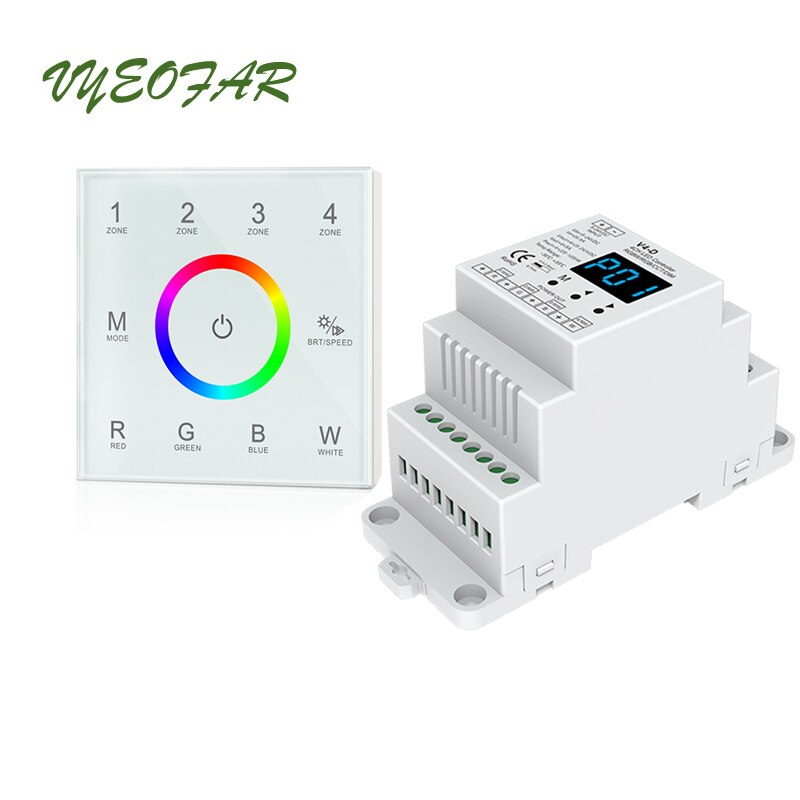 Led RGBW Strip Controller Wall Touch Panel 4 zones 2.4GHz RF Wireless 12V led strip rgbw controller with V4-D Din Receiver: T14 and V4-D