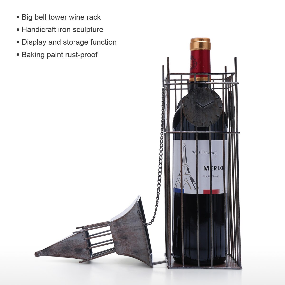 Tooarts Big Bell Tower Wine Rack Art Decoration Wine holder Iron Handmade Craft Display and Storage Rack Home Decor