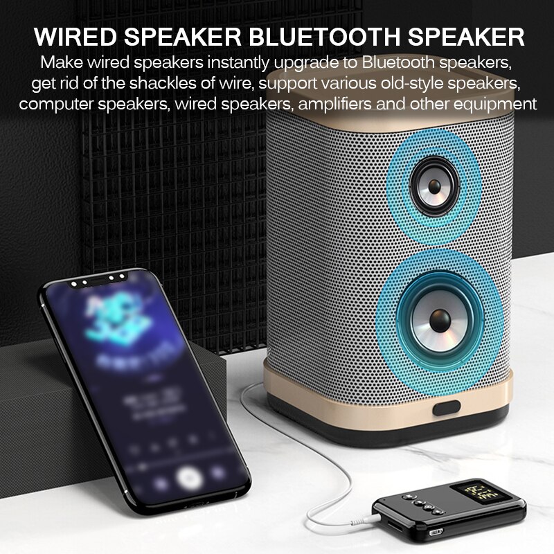 Receptor Bluetooth 5,0, Transmisor estéreo, tarjeta TF de apoyo, transmisor FM para coche, auriculares, adaptador de altavoces Universal