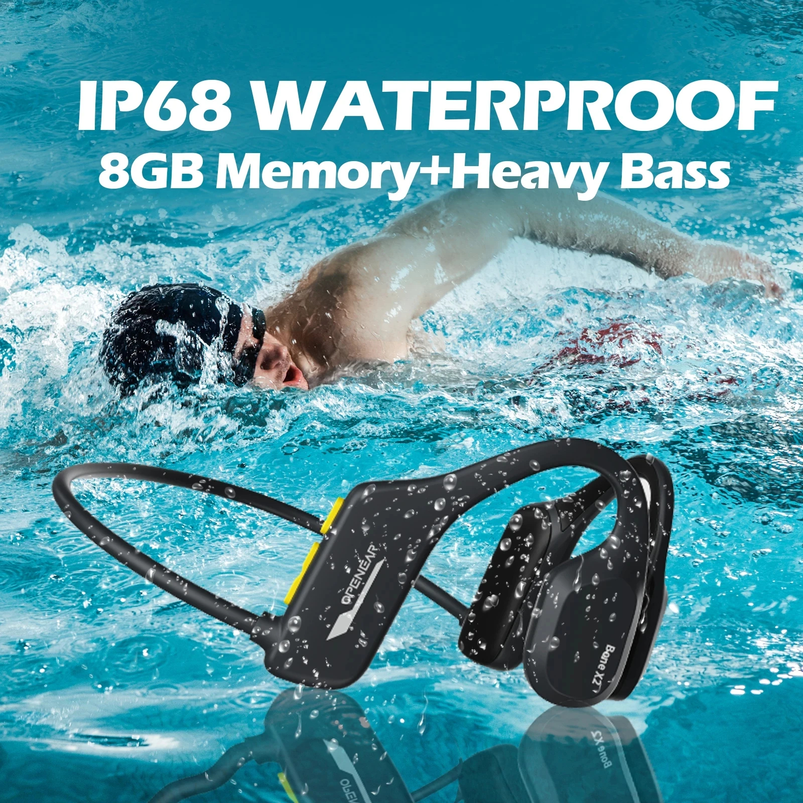 Ip68 helt vattentäta simhörlurar benledningsbaserade bluetooth-huvudband sport trådlös stereo  ip68 vattentäta  mp3 med minneskort