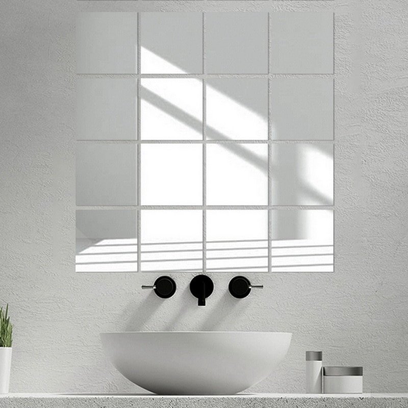 Em auto-adhensive reflexivo espelho filme chrome telhas decorativas rolo adesivo de parede casa pvc espelho quadrado decalque 3d