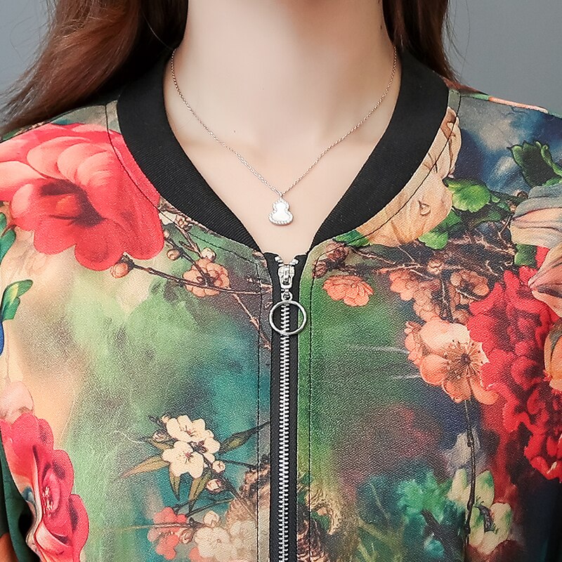 Print bomberjakke kvinder lynlås retro forår sommer lange ærmer basic plus size afslappet korte jakker kvindeligt tøj