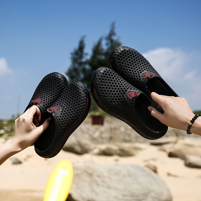 Heren Volwassene Klompen Slippers Mesh Pantoffels Muiltjes Strand Vrije Tijd Schoenen Antislip Zachte Zool Sandalen Zomer Ademend Zwart 44