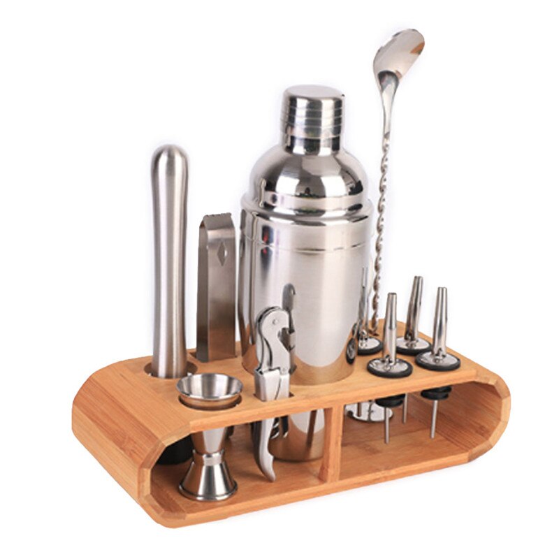 12Pcs/set 750ml Stainless Steel Cocktail Shaker Mixer Drink Bartender Kit Bars Set Tools With Wooden Stand for Home Bar Party