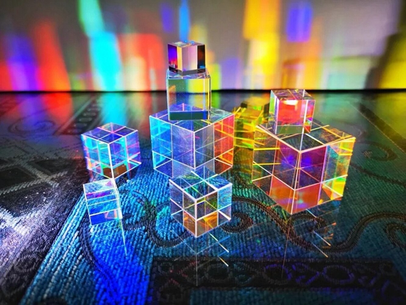 6pcs Color Prism K9 Glass Six-sided Bright Light Cube Beam Splitting Prisms Optical Experiment Lens Edge Research Decoration