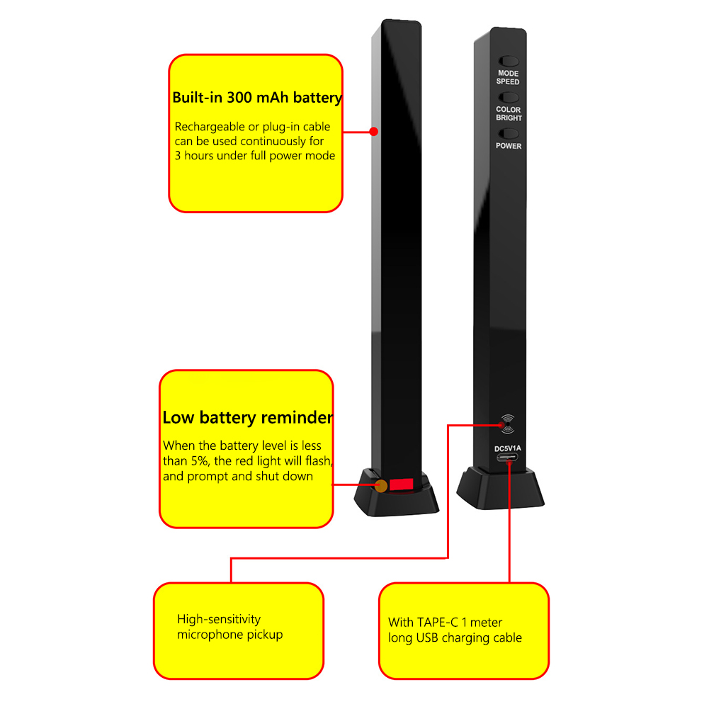 USB/Rechargeable Battery APP Control RGB Colorful Tube 32 LED Voice-Activated Pickup Rhythm Strip Light Music Ambient Lamp Bar