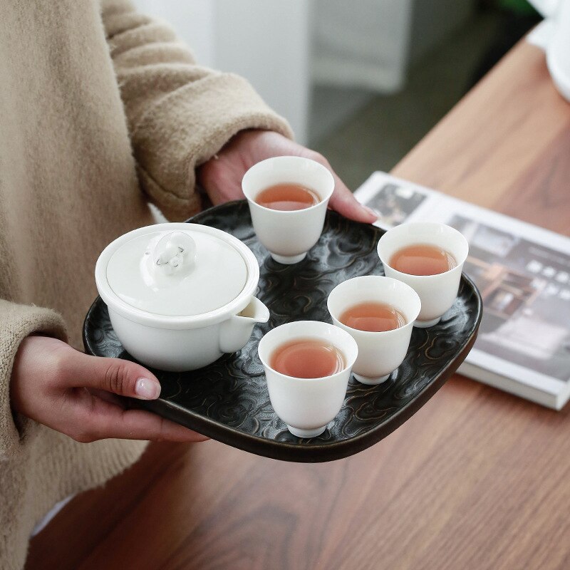 Theeservies, theepot en pot, droog bubbel dienblad, brood dienblad, chinees fruit dienblad, versnaperingen dienblad, keramisch formaat dienblad, chinees fruit tra
