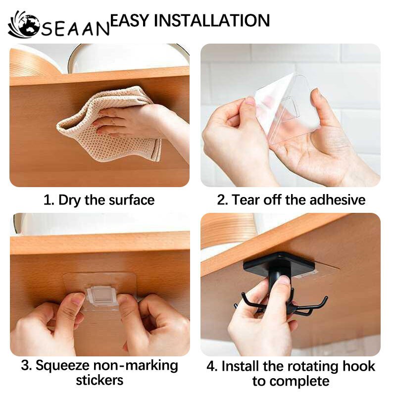 360° kitchen Rotating storage hook Punch-free wall storage rack shelf bathroom hanger spatula spoon Cookware utensils organizer