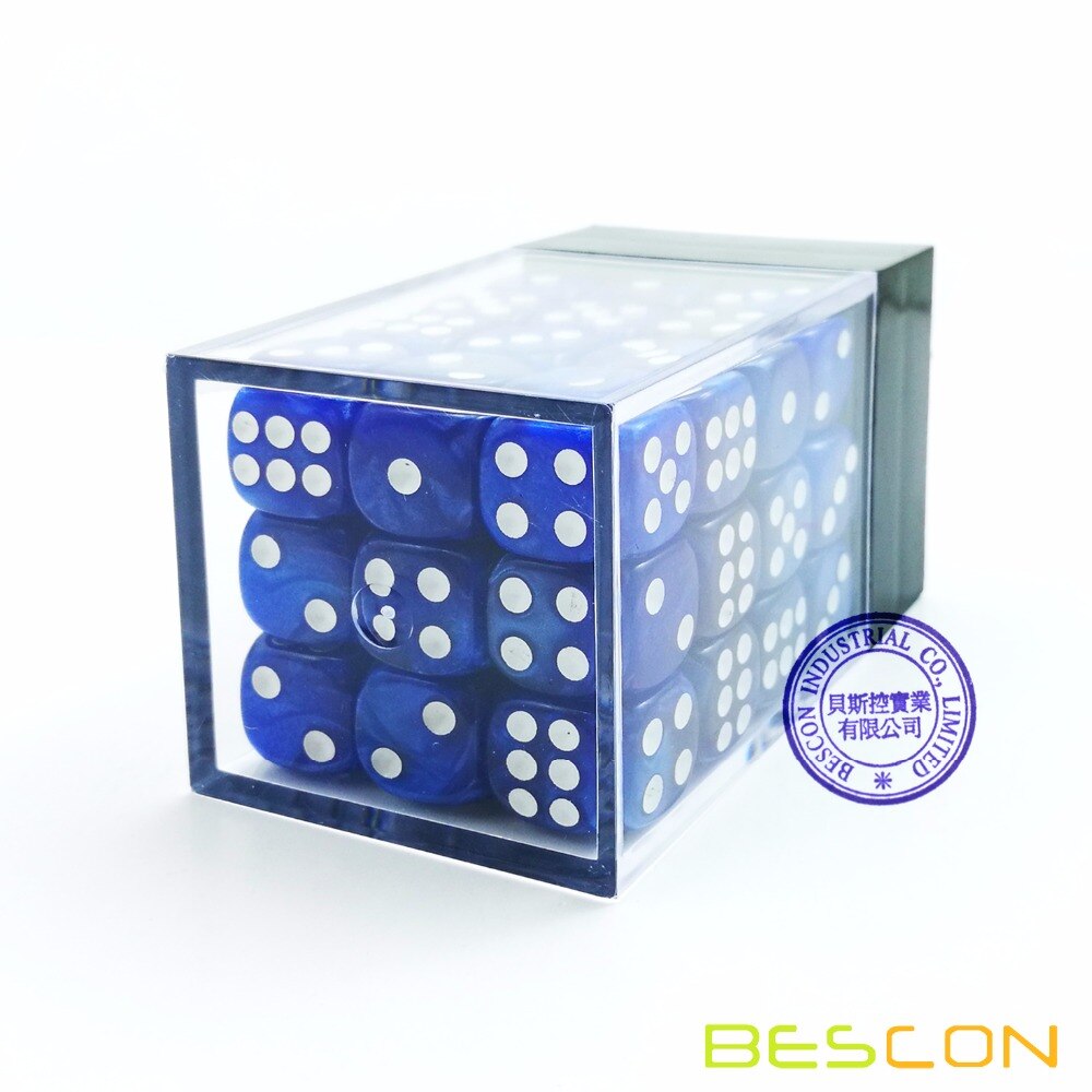 36 Dados De 12 Mm En Caja, Color Rojo Mármol Con Puntos Blancos, Bescon