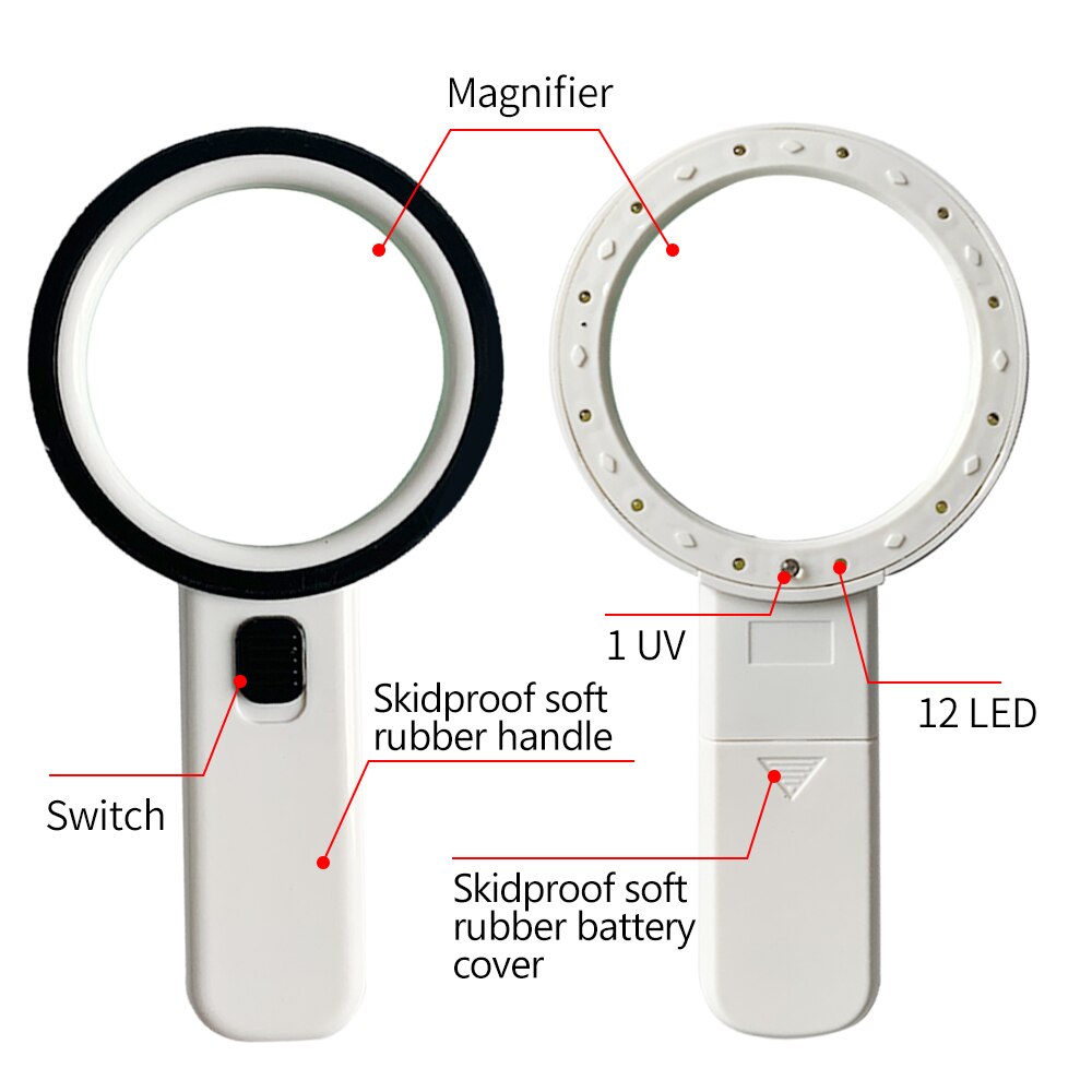 Handheld Magnifying Glass 30X with Light for Reading, Illuminated Magnifier Glasses for Inspection, Jewelry Appraisal
