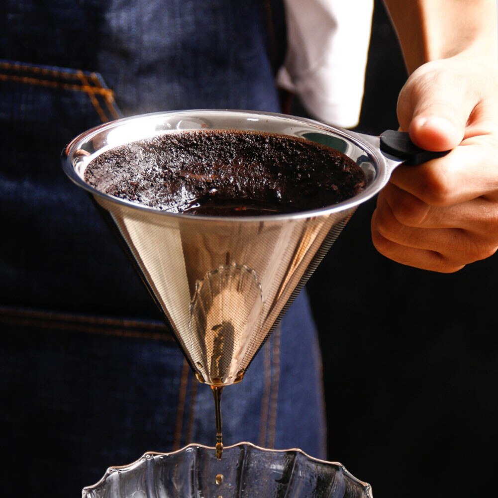 304 Stainless Steel Coffee Filter Reusable Pour Over Cone Dripper Holder Mesh Coffee Baskets Filters