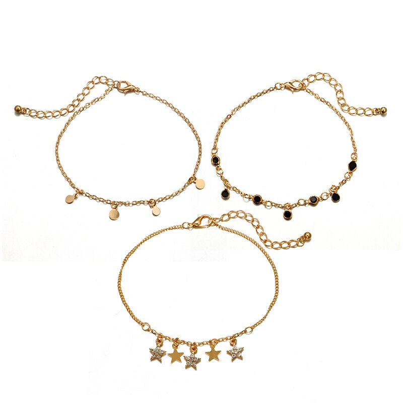 HuaTang Boho Multilayer Crystal Star Pendant Chains Bracelet Set Multilayer Sequin Female Cuff Bangle Beach Jewelry 3996: Default Title