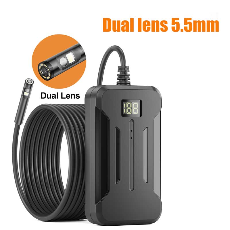 Cámara endoscópica WiFi 1080P HD, lente Dual, impermeable, Cable rígido, inspección de tuberías, boroscopio Industrial para comprobar el coche: Azul / 5 m