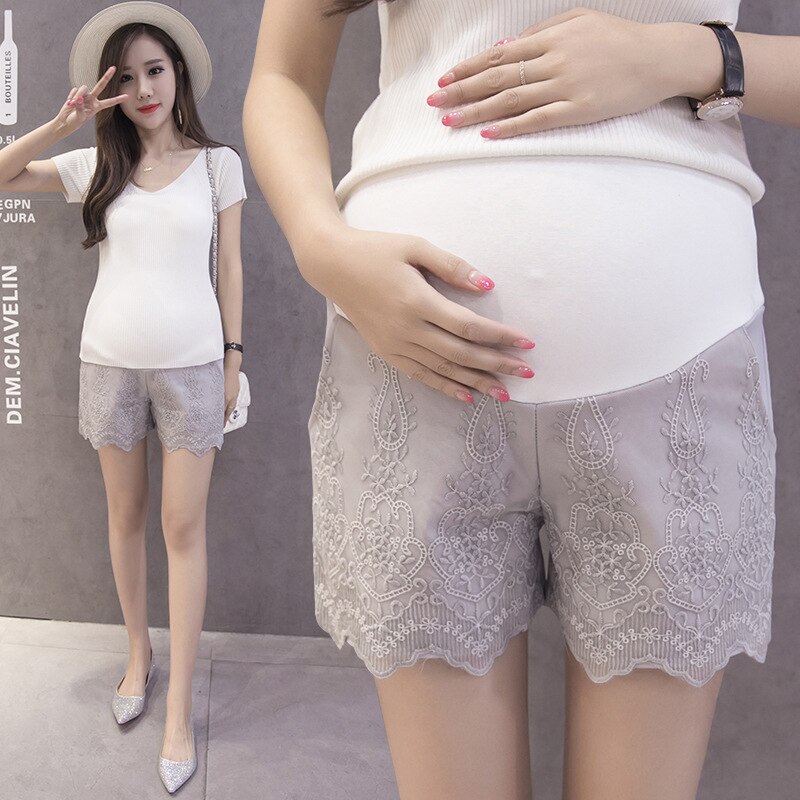 Short Denim pour femme enceinte en coton | Nouvelle d'été décontracté, couleur unie, en dentelle, vêtements de grossesse