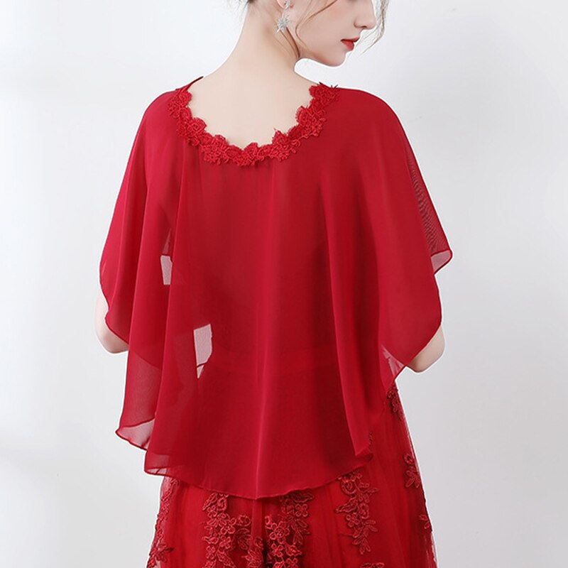 Cape en mousseline de soie pour femmes, châle doux et léger pour mariée, col rond, longue tenue de soirée