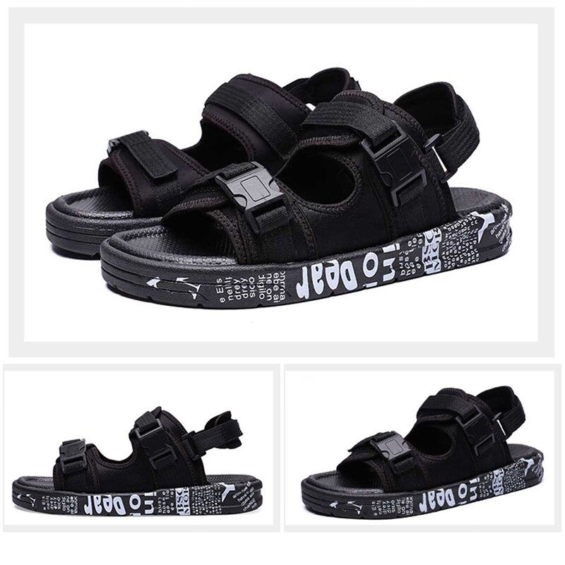 FZNYL 2 in 1 Herren Sandalen Sommer lässig Schuhe Hausschuhe unisex Schnalle Riemen Atmungs Nicht-Unterhose draussen Sandale größe 45: Schwarz / 43