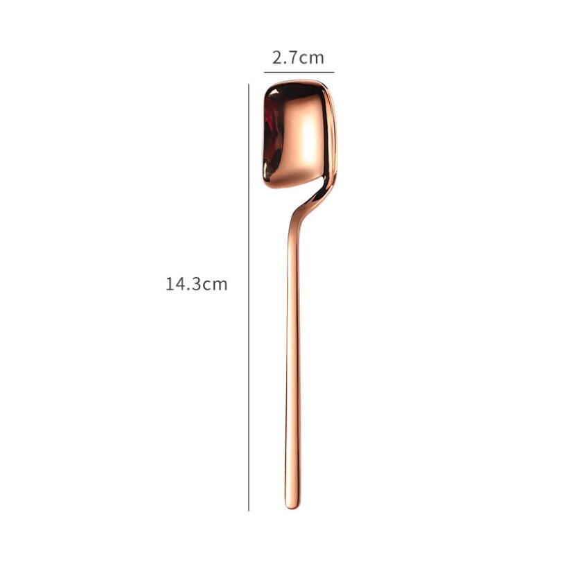 stainless stirring Small spoon hanging cup spoon dessert fruit fork coffe spoon cute stainless steel forks coffee accessories: Rose Gold Spoon