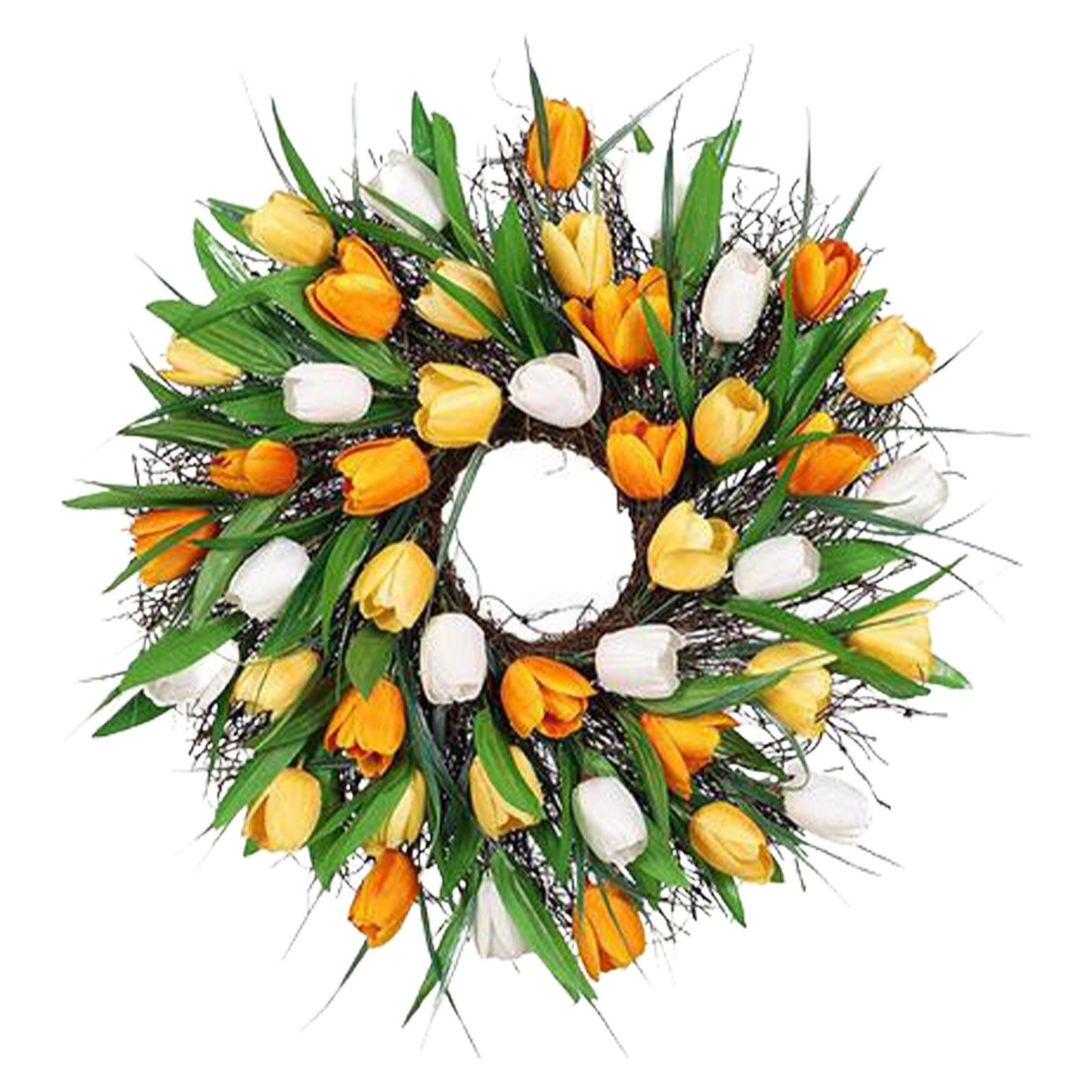 Tulip Wreath 12 Inch Wreath For Front Door Spring Summer Fall Wreaths All Year Around For Outdoor Indoor Door Wall Window: Yellow