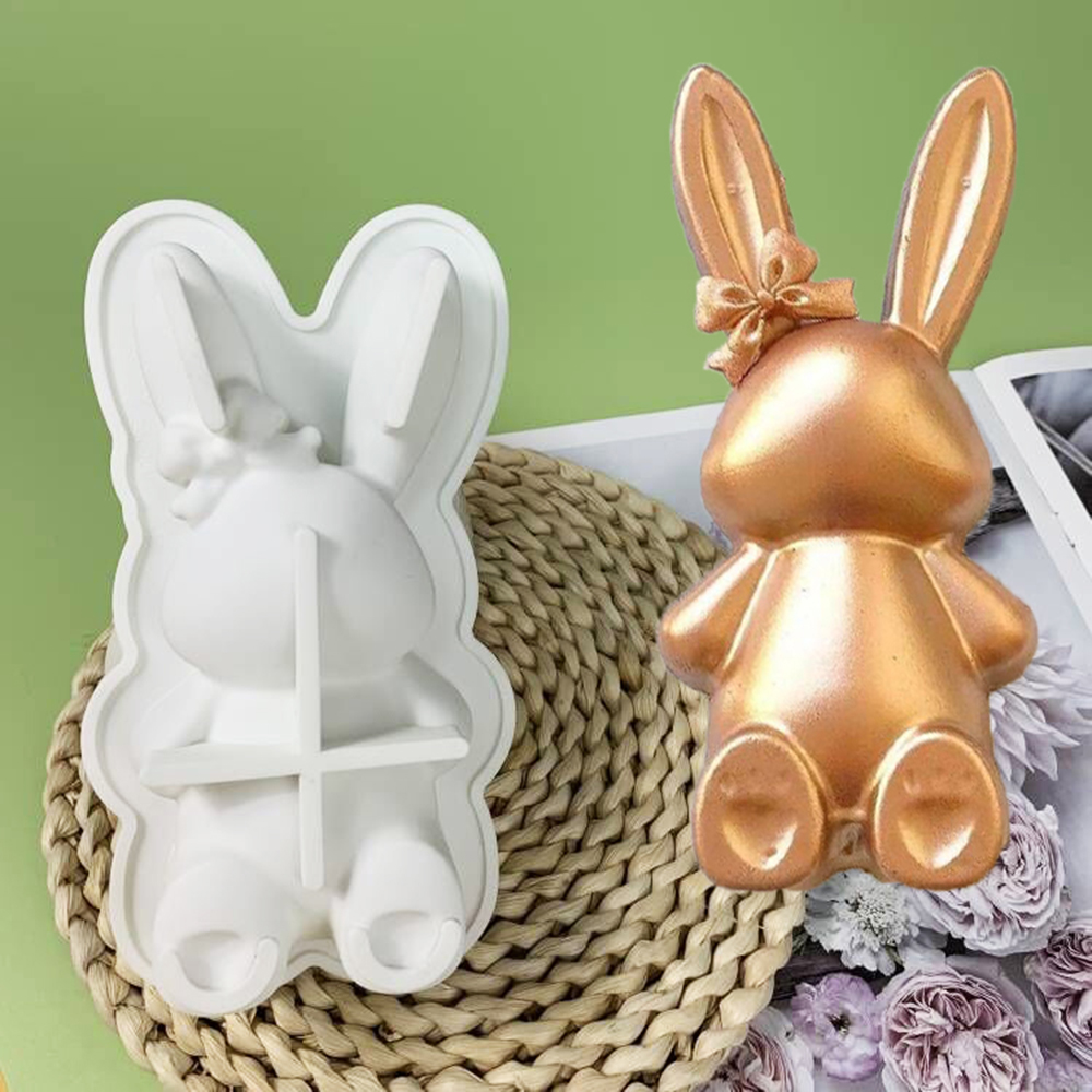 3d påskehare/kanin silikoneforme fondant kageform gør-det-selv chokolade bageværktøj forme kagedekoration tilbehør bageforme: Guld