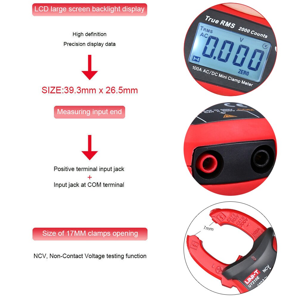 UNI-T UT210A B C D E Stroomtang Circuit Power Detectie Tester Auto Range Multimeter Dc/Ac Stroom Spanning instrumenten Bz