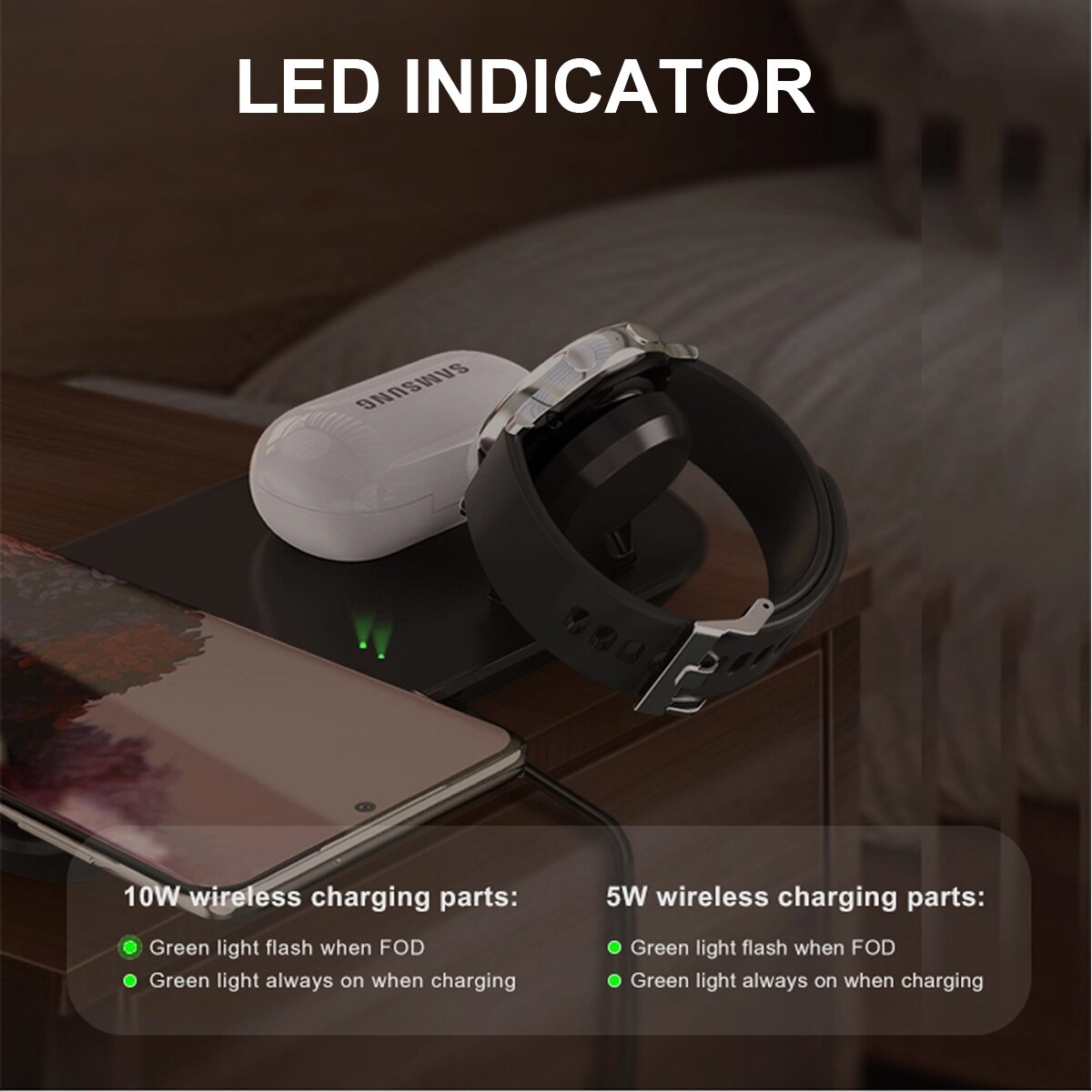 3 IN 1 Wireless Charging Station For Samsung Watch Active 1,2, Samsung Buds