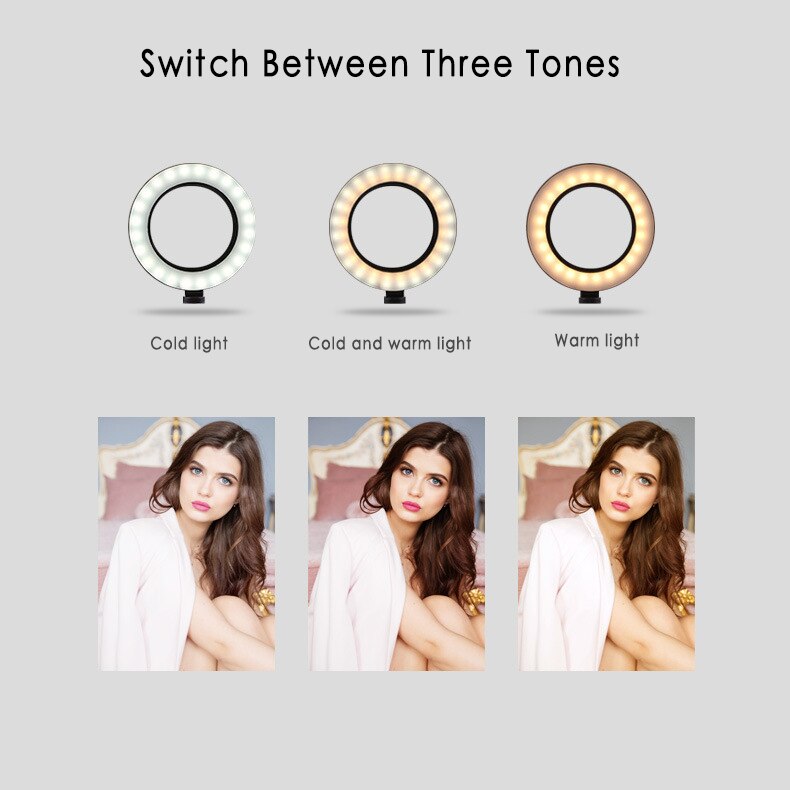 Anillo de luz LED para selfies de 10 pulgadas, lámpara de anillo regulable para cámara de teléfono con soporte trípode para maquillaje y Video en estudio