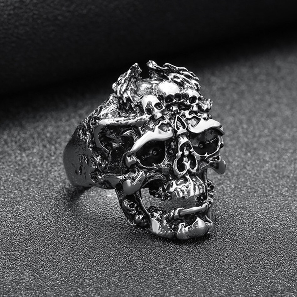 Liumo Punk Style Gold Black Color Dragon Skull Men Copper Alloy Biker Ring Lr533