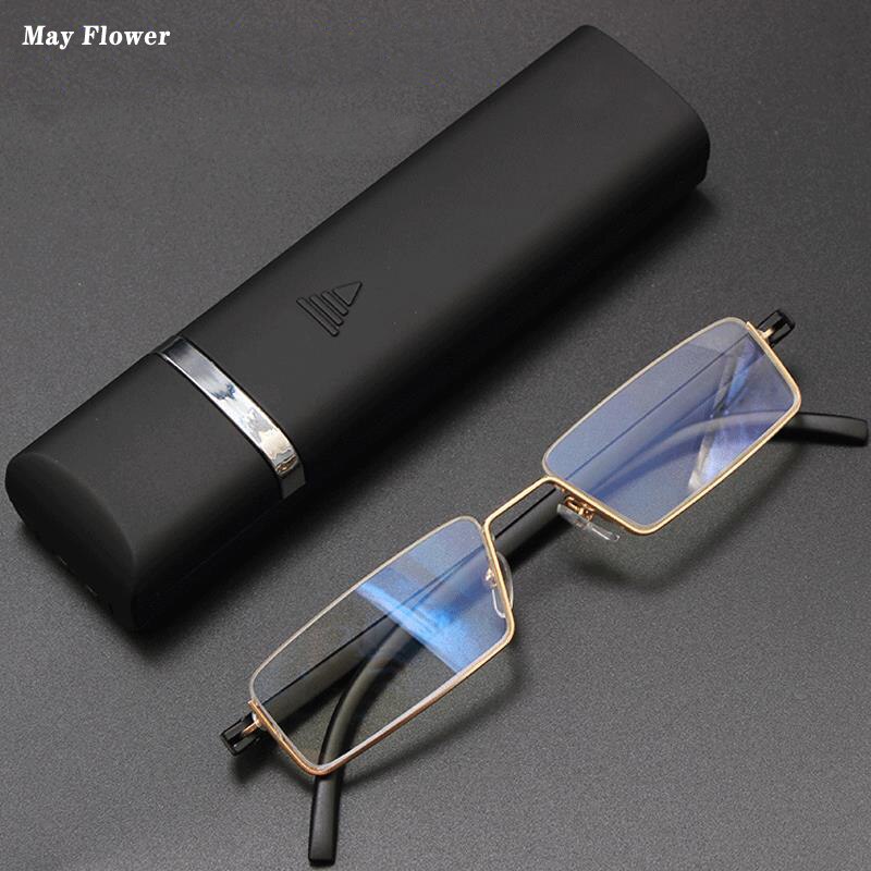 May Flower Half Frame Glasses For Farsightedness Gold Spectacle Frames Men Reading Glasses For Sight For Men +125+175+225+275+4: +350