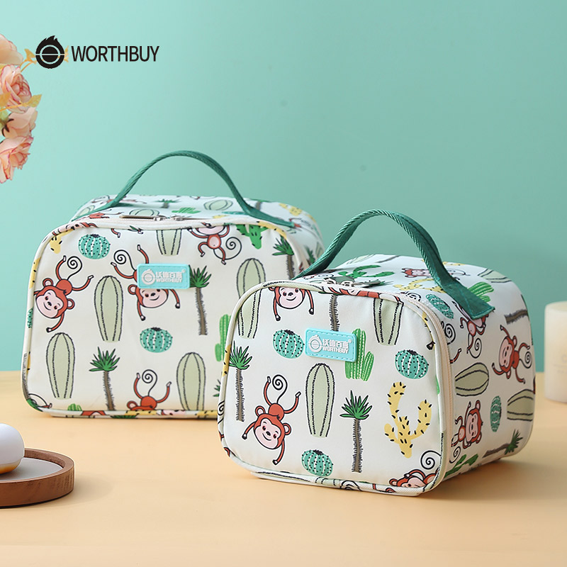 WORTHBUY Cute Monkey Lunch Bag Portable Thermal Lunch Box Bag For Woman Kids School Picnic Waterproof Oxford Food Container Bag