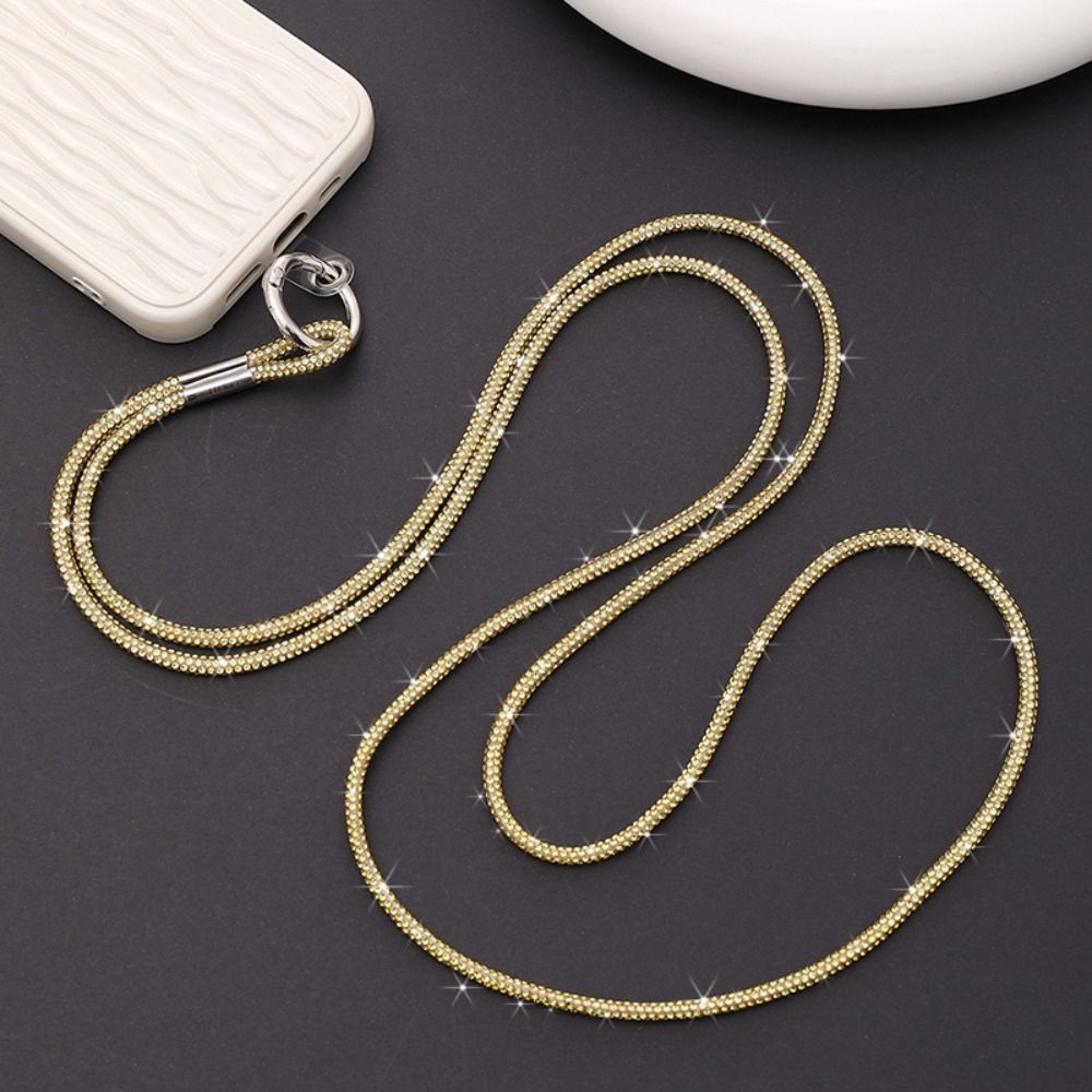 1pc Bright Rhinestone Phone Lanyard Crystal Bling Bling Phone Case Chain Straps Diamond Phone Anti-lost Rope Phone Accessories: WHITE