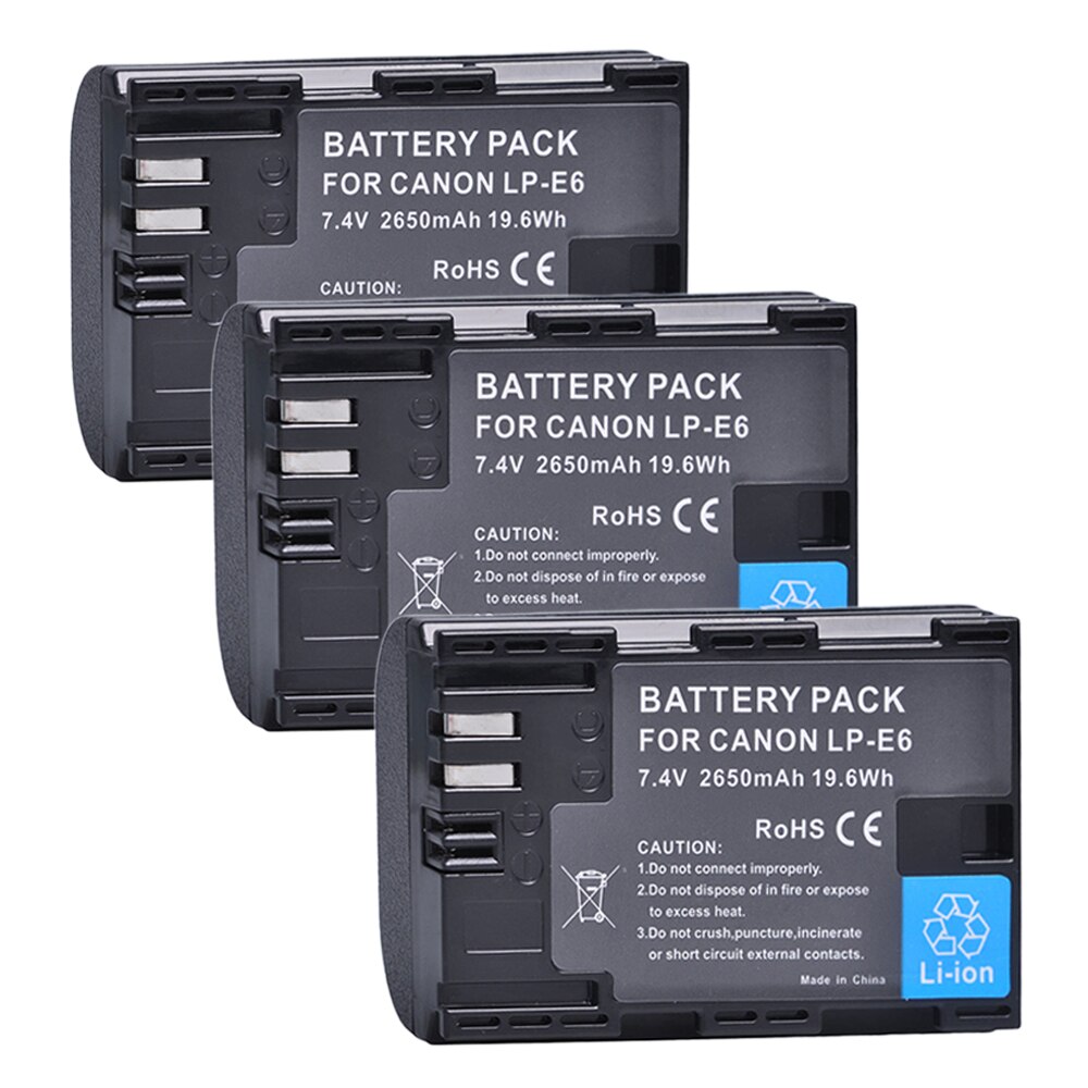4x lp  e6 e6n lpe 6 lp-e6 batteri 2650 mah & lcd dobbelt oplader til canon eos 5ds r 5d mark  ii 5d mark iii 6d 7d 80d eos 5ds r kamera: 3 batterier
