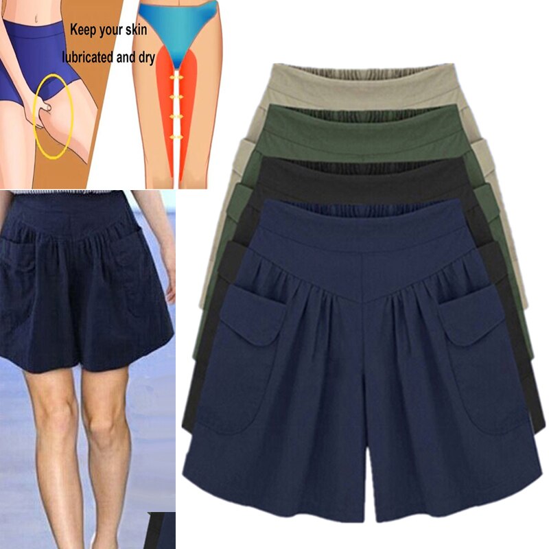 Dameshorts løse åndbare ensfarvede shortsbukser med brede ben til sommer  zj55