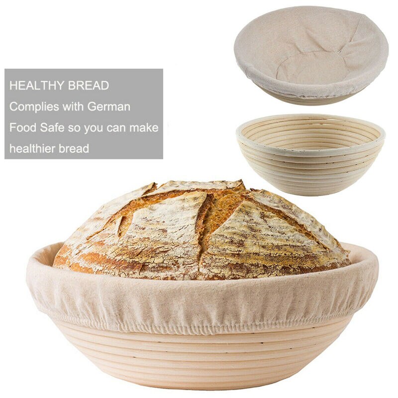 Round Rattan Bread Proofing Basket Natural Rattan Wicker Dough Fermentation Sourdough Country Bread Basket with Cloth Cover