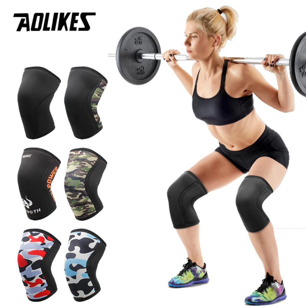AOLIKES 1 Paar 7mm Neopreen Sport Kniebeschermers Compressie Gewichtheffen Druk Crossfit Training Kniebeschermers Ondersteuning Vrouwen Mannen