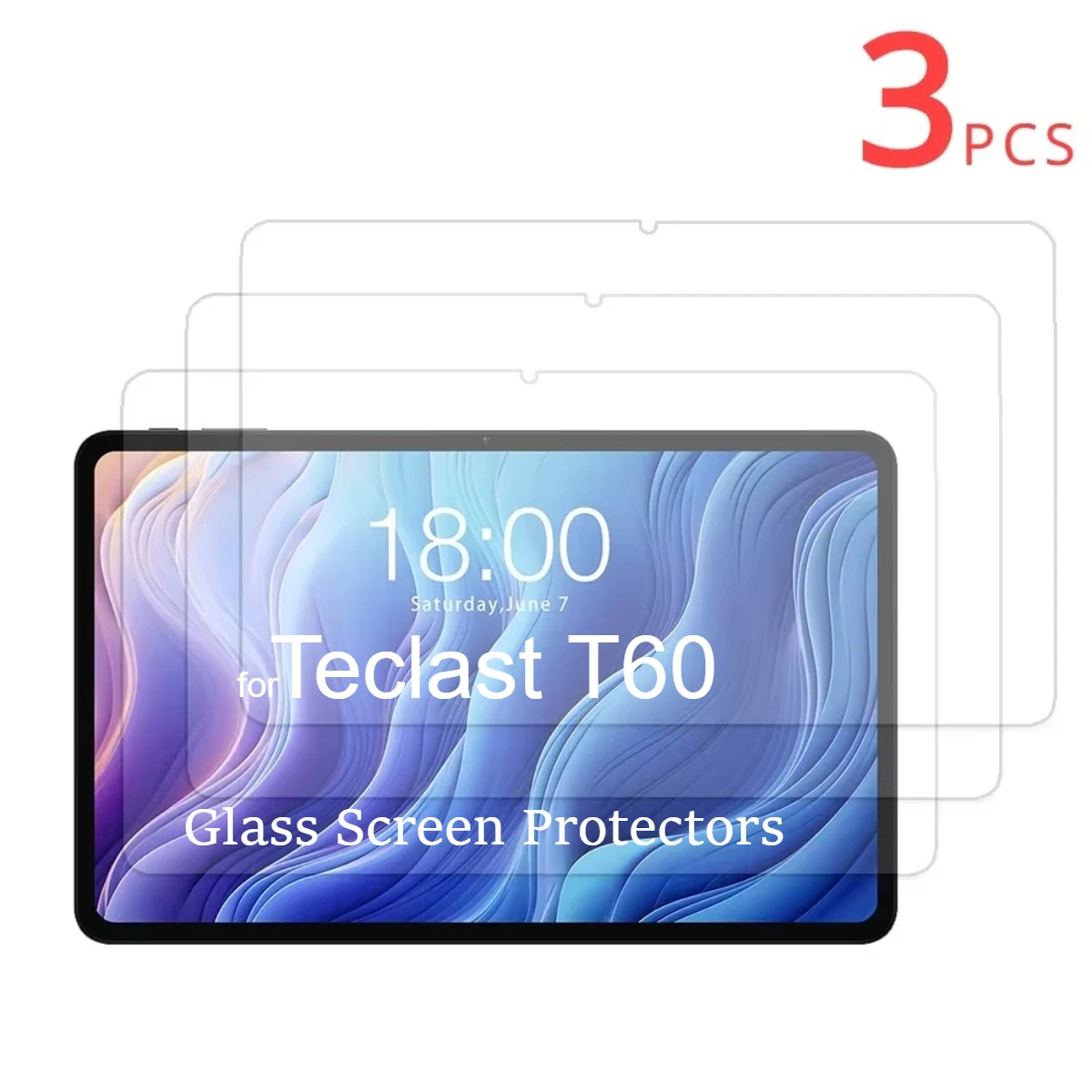 3-delige glasfolie voor Teclast T60Plus 2024 tablet screenprotector HD krasbestendige beschermfolie voor Teclast T60 12 inch: Black