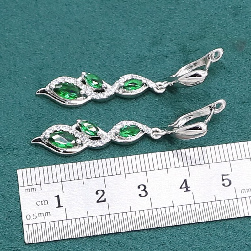 Marquise Green Emerald 925 Sterling Zilveren Sieraden Set Voor Vrouwen Armband Oorbellen Ketting Hanger Ring